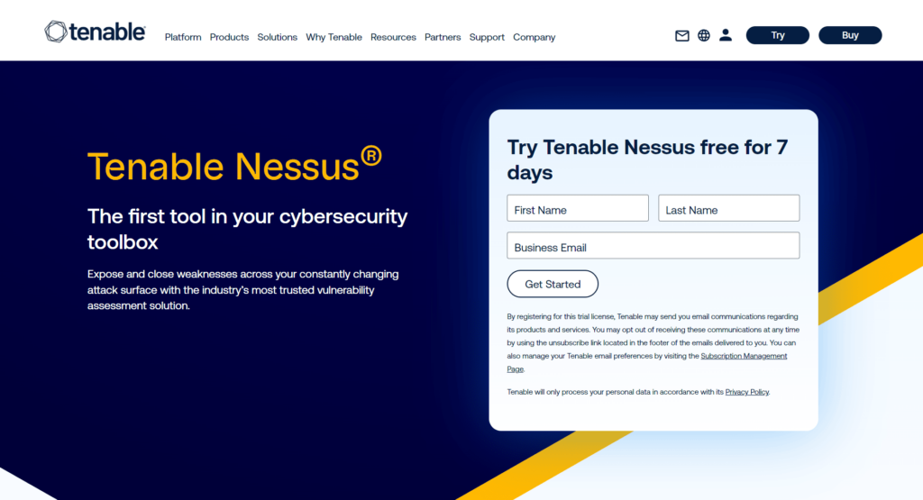 tenable nessus website screenshot