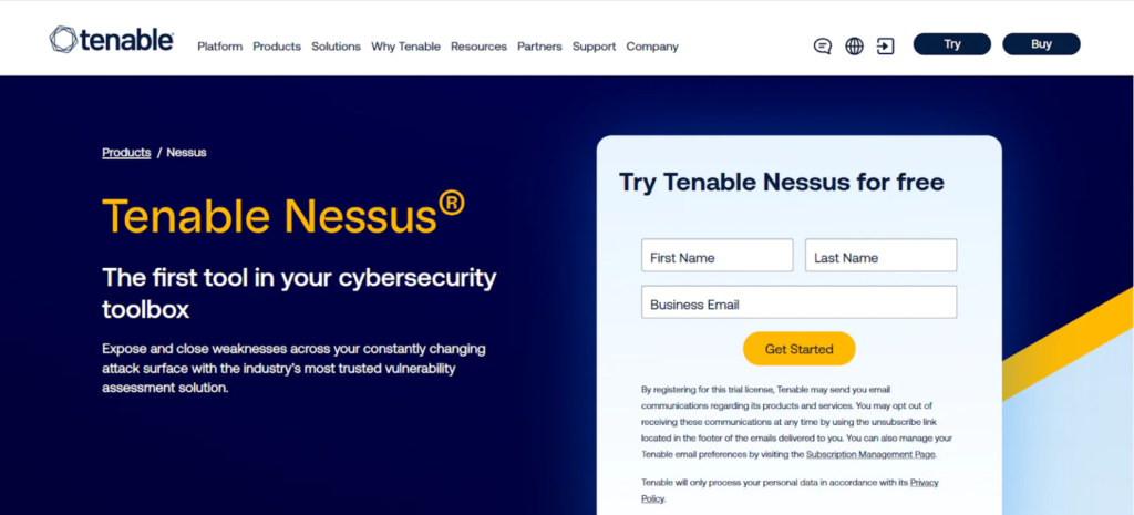 Tenable Nessus top 10 penetration testing solutions