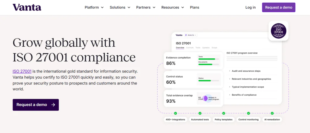 Vanta best ISO 27001 compliance software