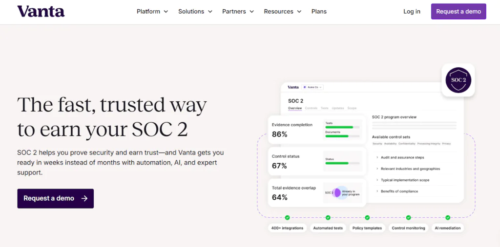 Vanta top SOC 2 compliance platforms for SaaS