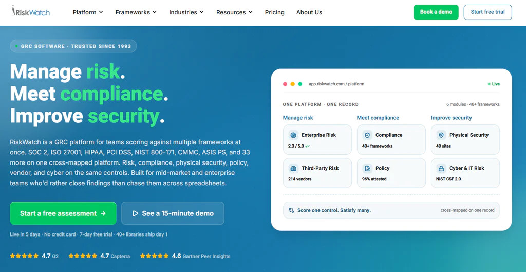 RiskWatch best multi-framework management platform