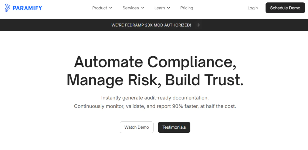 Paramify best CMMC compliance software for defense contractors