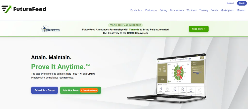 FutureFeed best CMMC compliance software for defense contractors