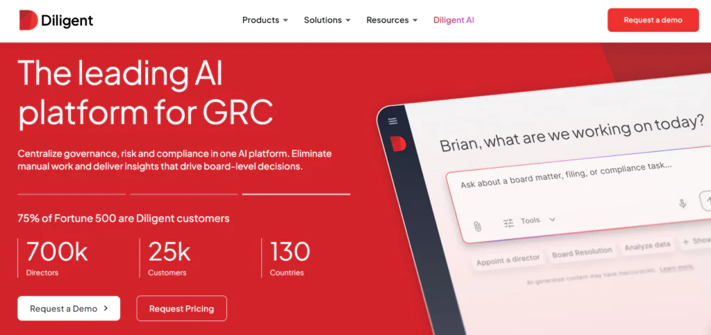 Diligent top 7 AI governance platforms