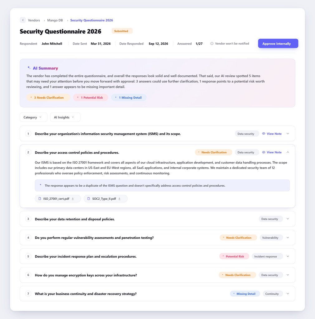 security questionnaires