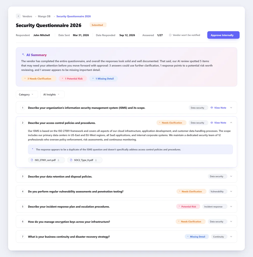 security questionnaires